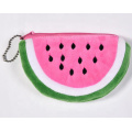 Custom cute watermelon shaped embroidery velvet coin purse plush zipper fruit coin wallet